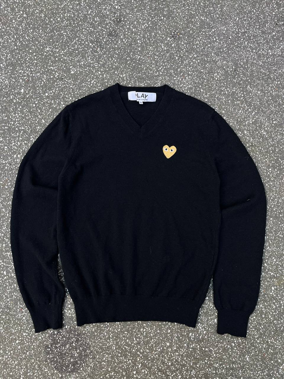 Play Comme Des Garçons Uld Trøje Sweater M Medium Sort Black V neck