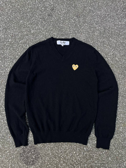 Play Comme Des Garçons Uld Trøje Sweater M Medium Sort Black V neck