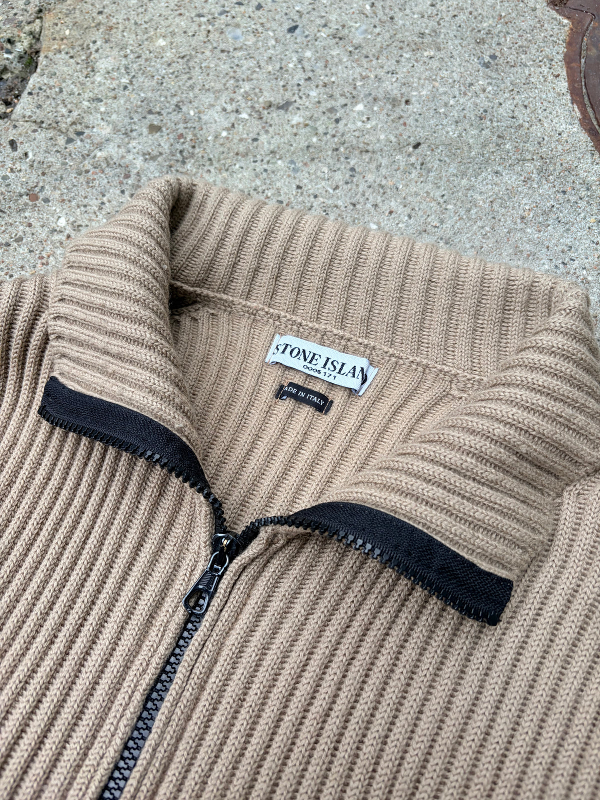 Stone Island Vintage Full Zip Wool Knit – Beige – Large