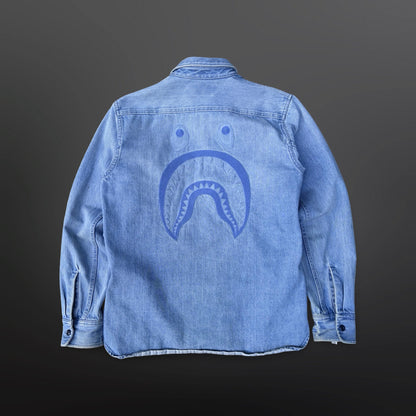 A Bathing Ape Bape Denim Skjorte L Large Blå