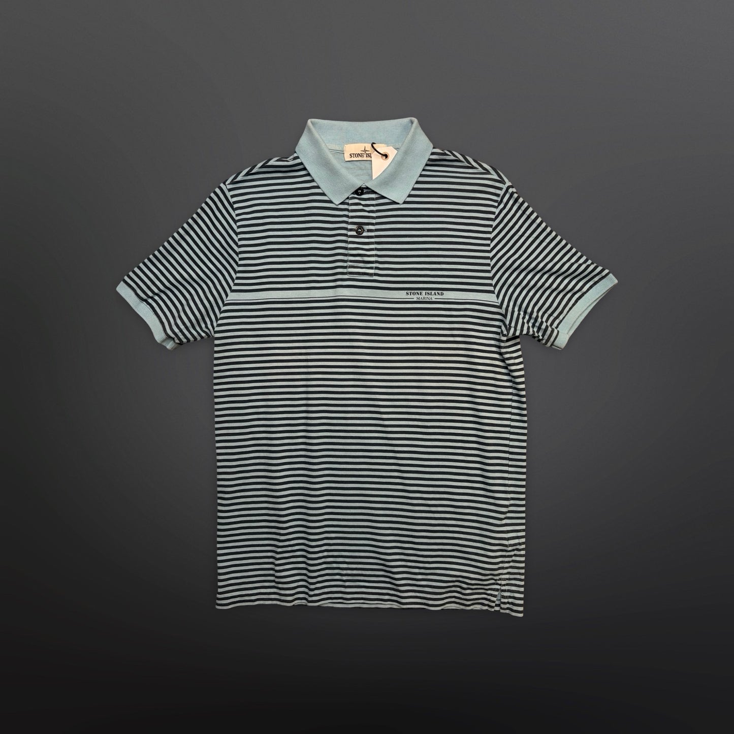 Stone Island Marina Striped Polo Shirt – Light Blue / Navy – Medium