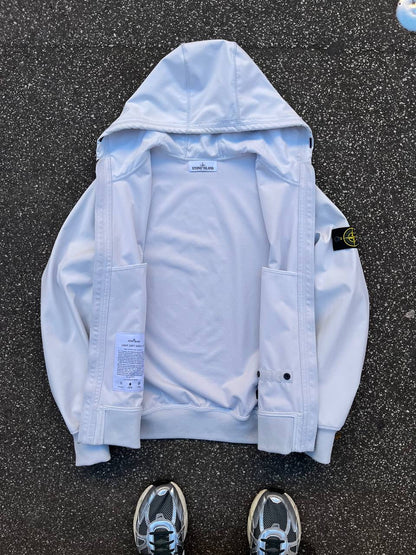 Stone Island Soft Shell R i Hvid Large Jakke Brugt