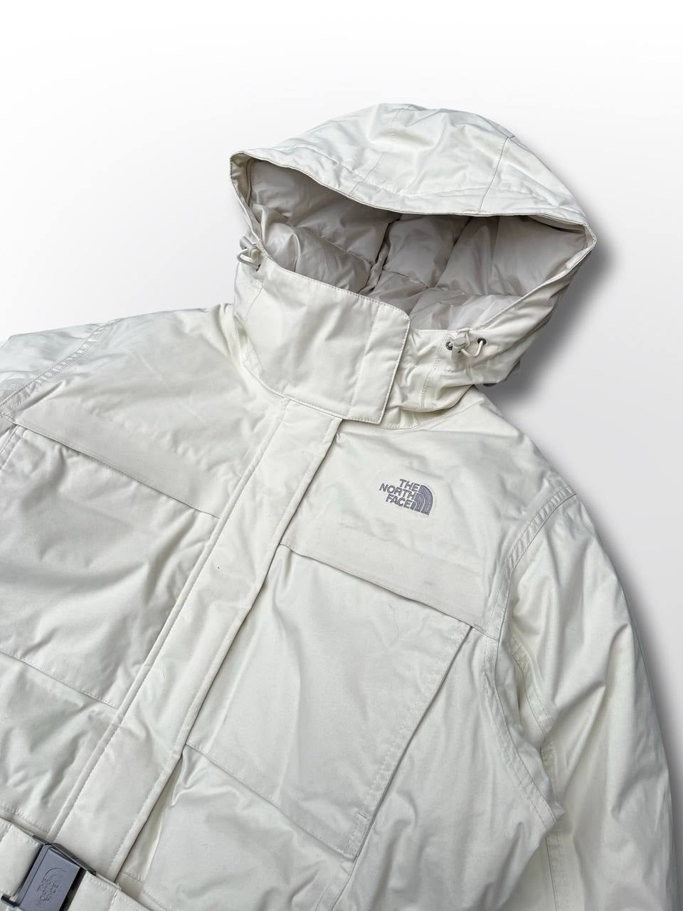 Brugt Used Vintage Vinterjakke Skijakke Hvid The North Face puffer dynjakke med Bælte og hætte kvinde dame model L large