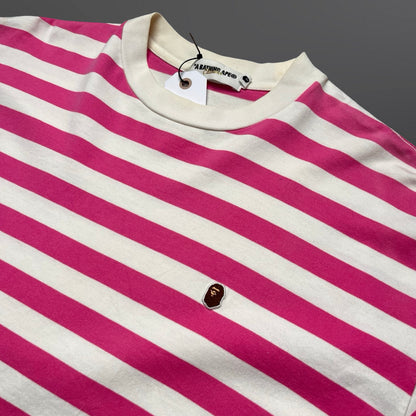 A Bathing Ape Striped T-Shirt – Pink / White XL