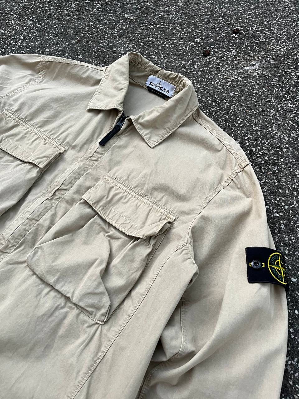 Stone Island Overshirt Skjorte Med Lynlås L Large Beige Brugt Used