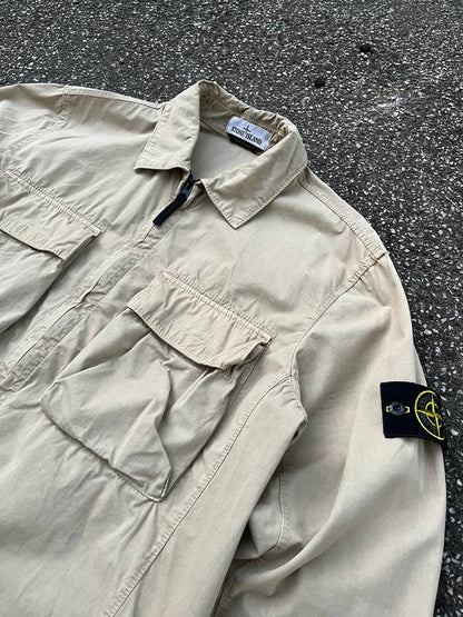 Stone Island Overshirt Skjorte Med Lynlås L Large Beige Brugt Used