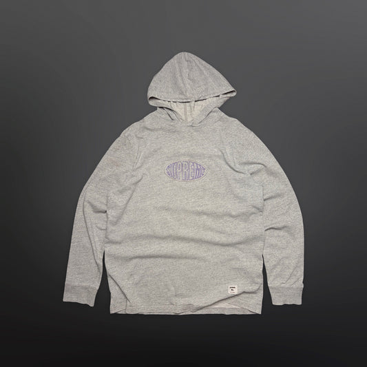 Supreme Warped Logo Hooded L/S Top – Heather Grey / Purple – Size XL