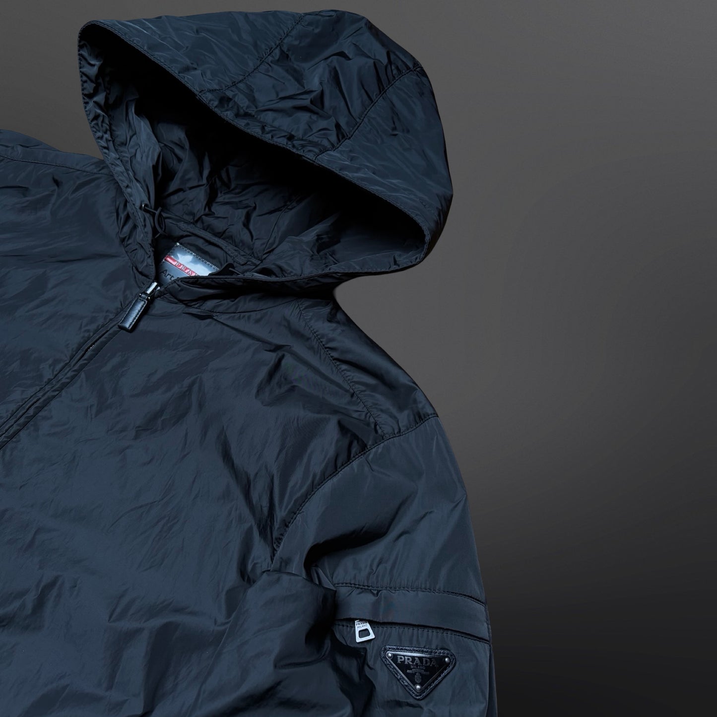 Prada Jacket Jakke L Large Grå Sort Triangle Logo Forårsjakke