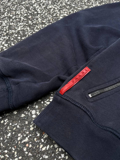 Prada Zip Nylon Hood 2012 Large Navy Vintage Zip Hoodie Zip Up
