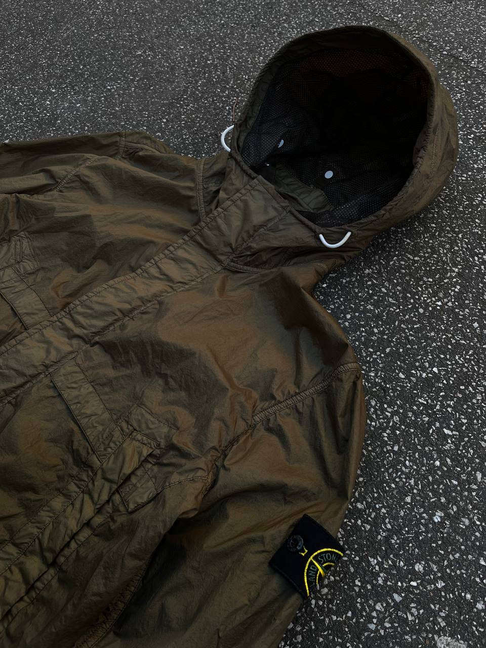 Stone Island Regnjakke Membrana TC Large Khaki farve Brugt