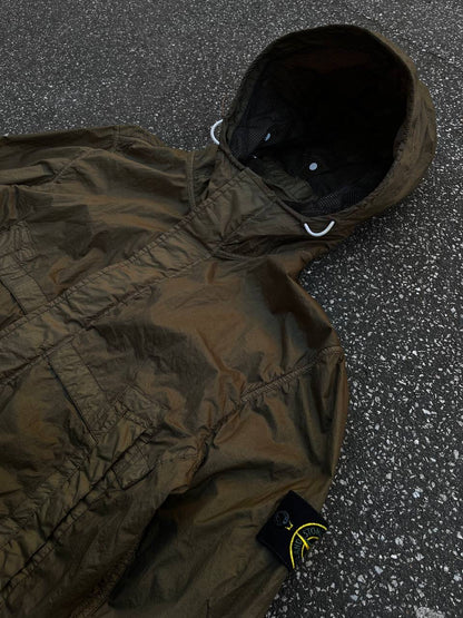 Stone Island Regnjakke Membrana TC Large Khaki farve Brugt