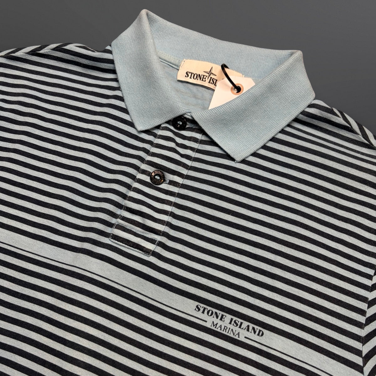 Stone Island Marina Striped Polo Shirt – Light Blue / Navy – Medium