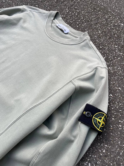 Stone Island Sweatshirt Pistaciegrøn Klassisk Crew Neck L Large Brugt Used
