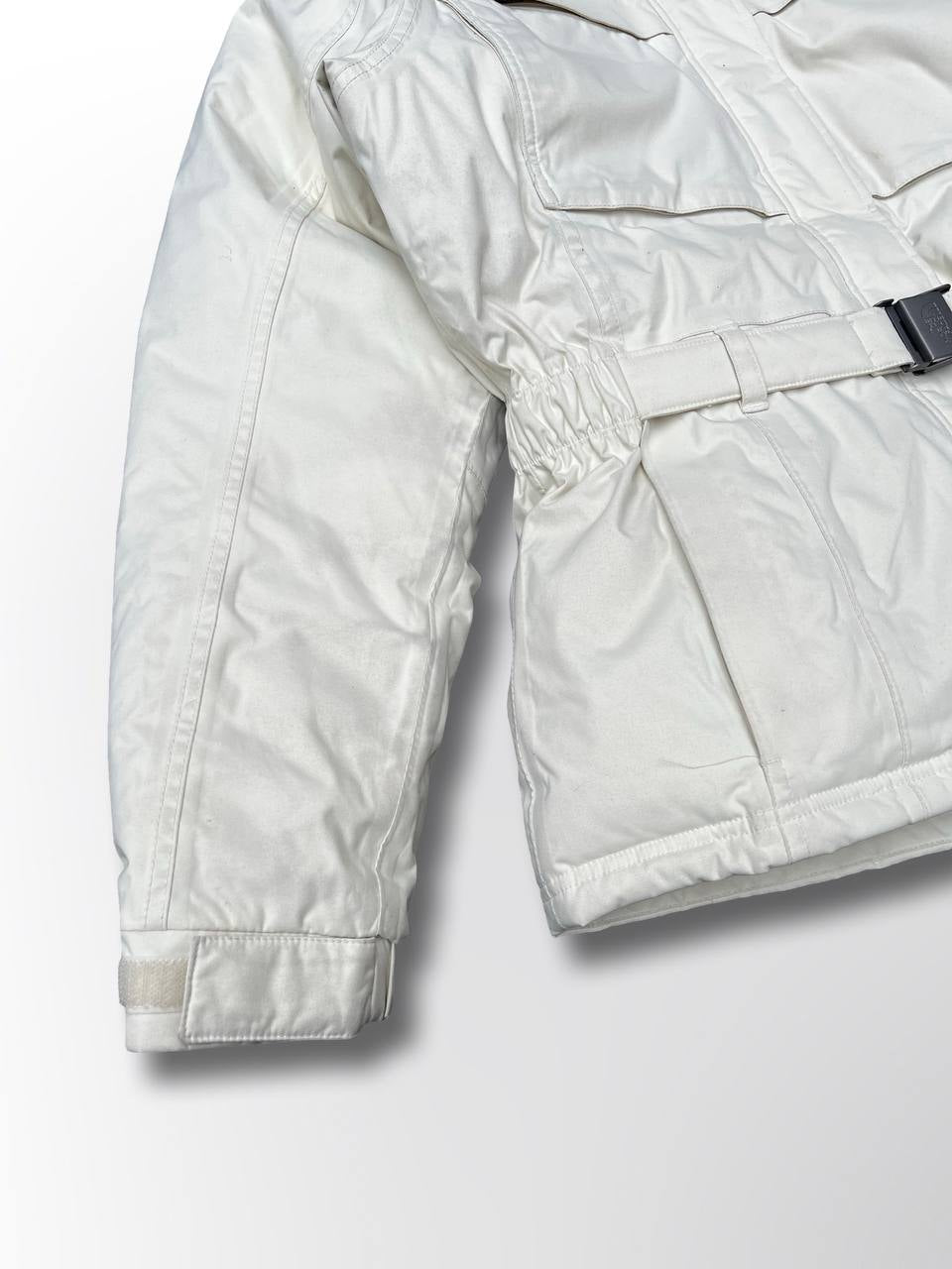 Brugt Used Vintage Vinterjakke Skijakke Hvid The North Face puffer dynjakke med Bælte og hætte kvinde dame model L large
