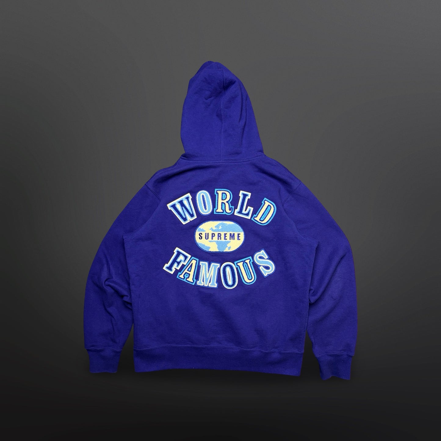 Supreme World Famous Zip Up Hoodie – Blue – Medium