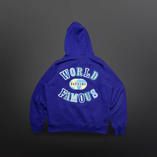 Supreme World Famous Zip Up Hoodie – Blue – Medium