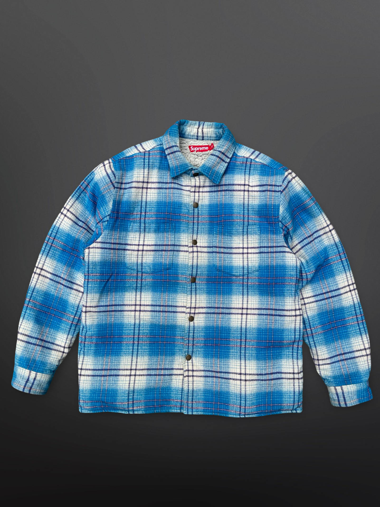 Supreme Sherpa Lined Flannel Jacket Blue Plaid L Large
