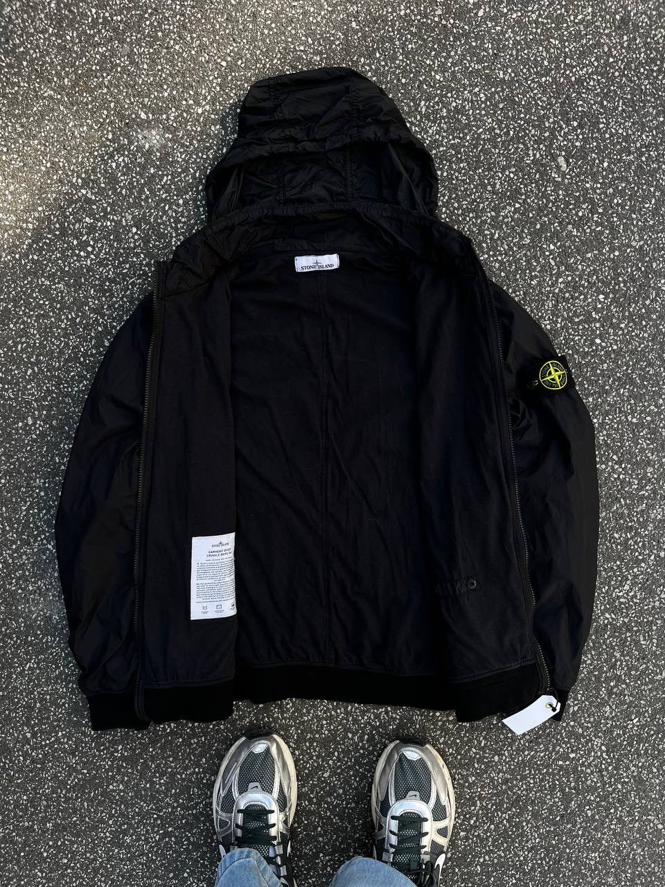 Stone Island Jakke Sommerjakke Garment Dyed Crinkle Reps Ny i Sort L Large