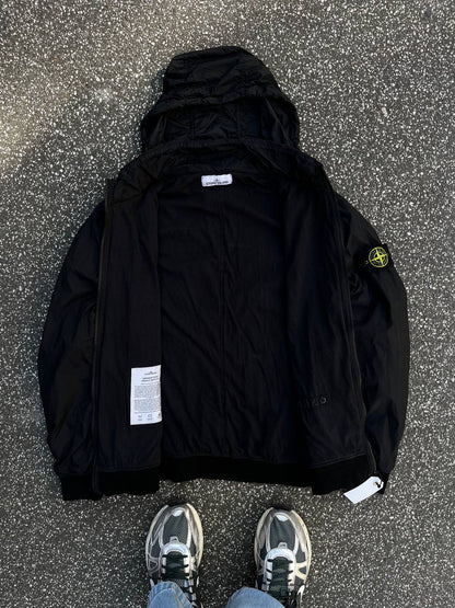 Stone Island Jakke Sommerjakke Garment Dyed Crinkle Reps Ny i Sort L Large