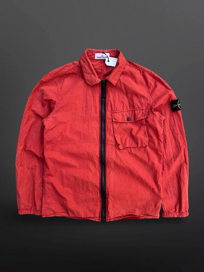 Stone Island Overshirt Skjorte Med Lynlås Jakke Overgangsjakke M Medium Brugt Used Rød Coral Farve