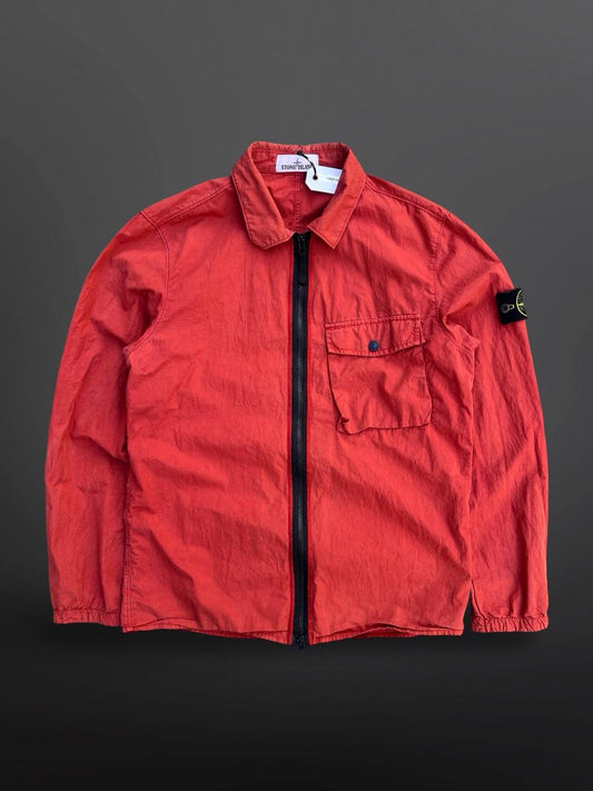 Stone Island Overshirt Skjorte Med Lynlås Jakke Overgangsjakke M Medium Brugt Used Rød Coral Farve