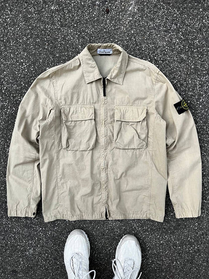 Stone Island Overshirt Skjorte Med Lynlås L Large Beige Brugt Used
