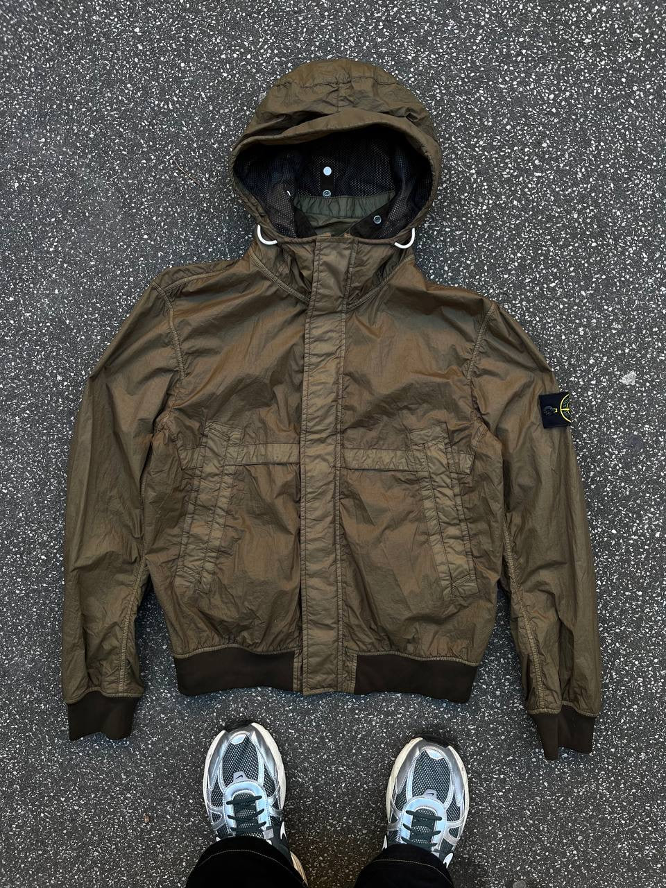Stone Island Regnjakke Membrana TC Large Khaki farve Brugt
