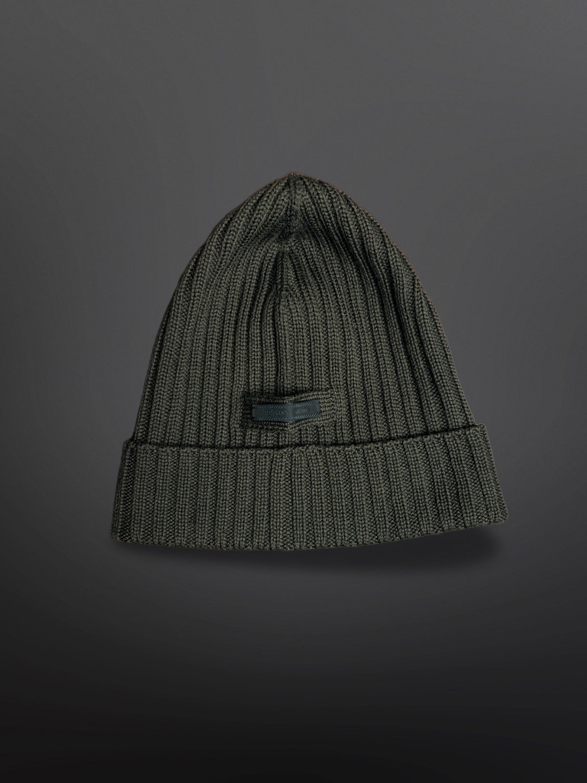 Prada Ribbed Knit Beanie – Dark Charcoal / Black