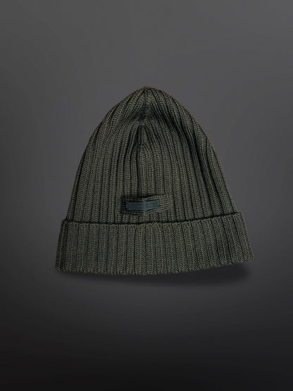 Prada Ribbed Knit Beanie – Dark Charcoal / Black