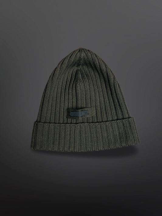 Prada Ribbed Knit Beanie – Dark Charcoal / Black