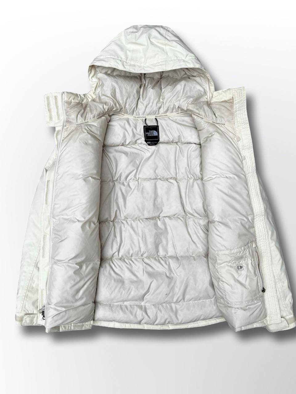 Brugt Used Vintage Vinterjakke Skijakke Hvid The North Face puffer dynjakke med Bælte og hætte kvinde dame model L large