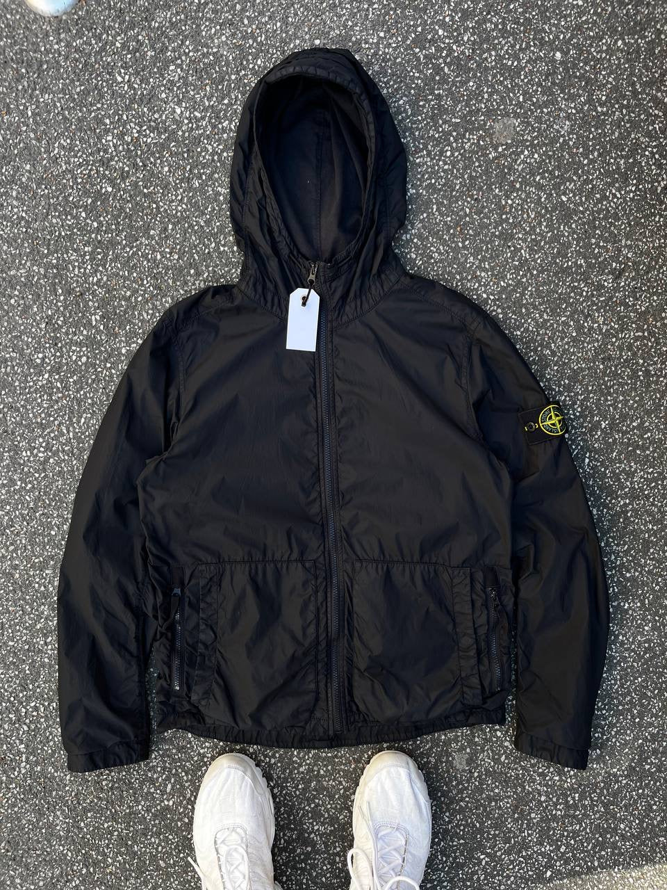 Stone Island Garmen Dyed Crinkle Reps Ny Jakke Sommerjakke i Sort S Small Brugt Used