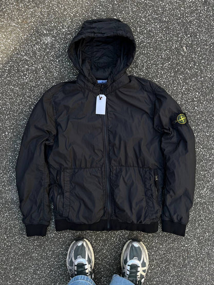 Stone Island Jakke Sommerjakke Garment Dyed Crinkle Reps Ny i Sort L Large