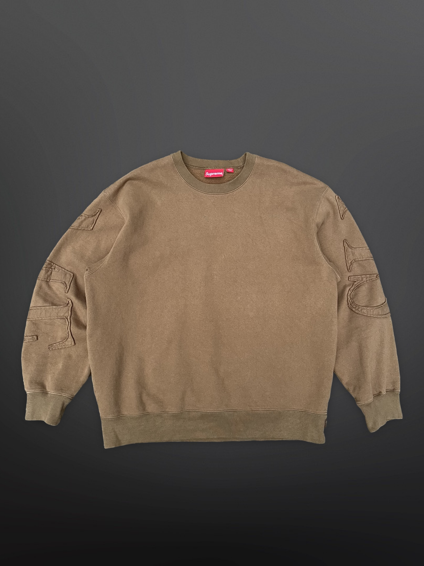 Supreme Tonal Appliqué Crewneck Olive Brown, Str. Large