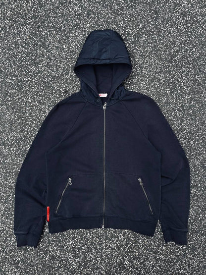 Prada Zip Nylon Hood 2012 Large Navy Vintage Zip Hoodie Zip Up