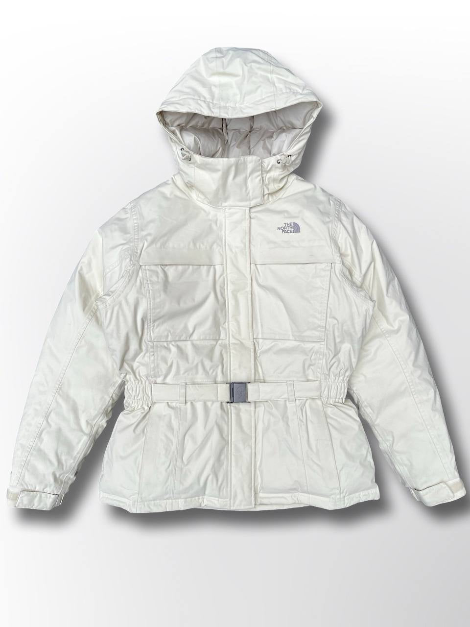 Brugt Used Vintage Vinterjakke Skijakke Hvid The North Face puffer dynjakke med Bælte og hætte kvinde dame model L large