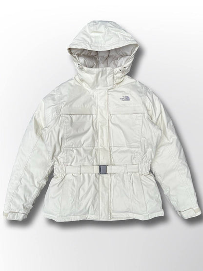 Brugt Used Vintage Vinterjakke Skijakke Hvid The North Face puffer dynjakke med Bælte og hætte kvinde dame model L large
