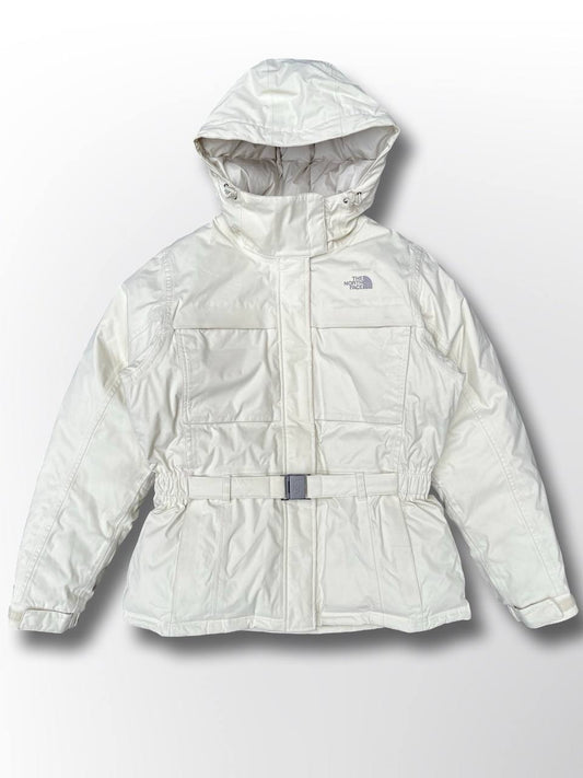 Brugt Used Vintage Vinterjakke Skijakke Hvid The North Face puffer dynjakke med Bælte og hætte kvinde dame model L large