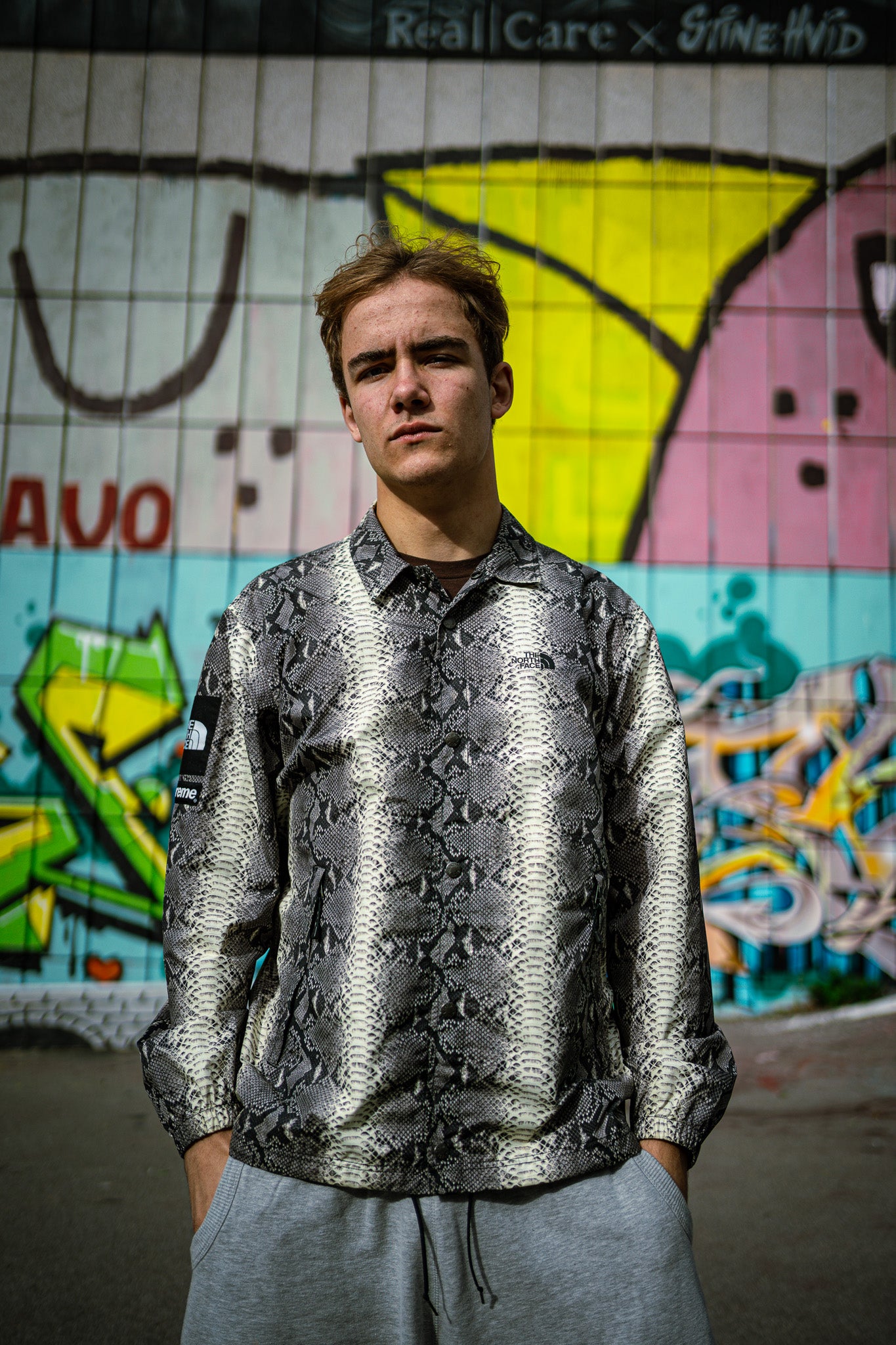 Supreme X The North Face Regnjakke Skaljakke Snake Skin L Large Grå