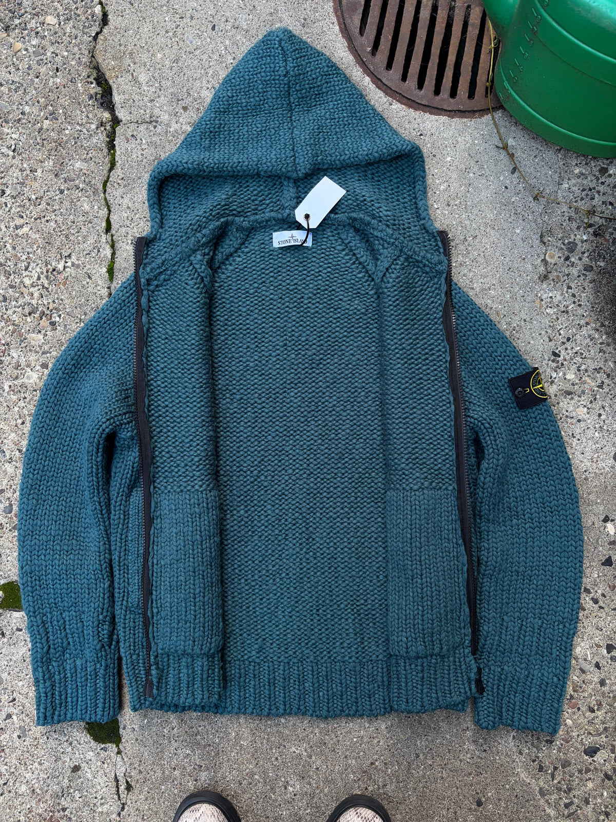 Stone Island 544D4 Hooded Wool Knit Cardigan – Dark Teal Green – Large