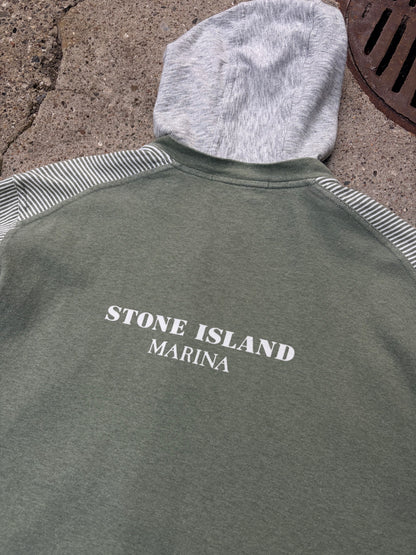 Stone Island Marina Hooded Overshirt – Green/Stripe – Large