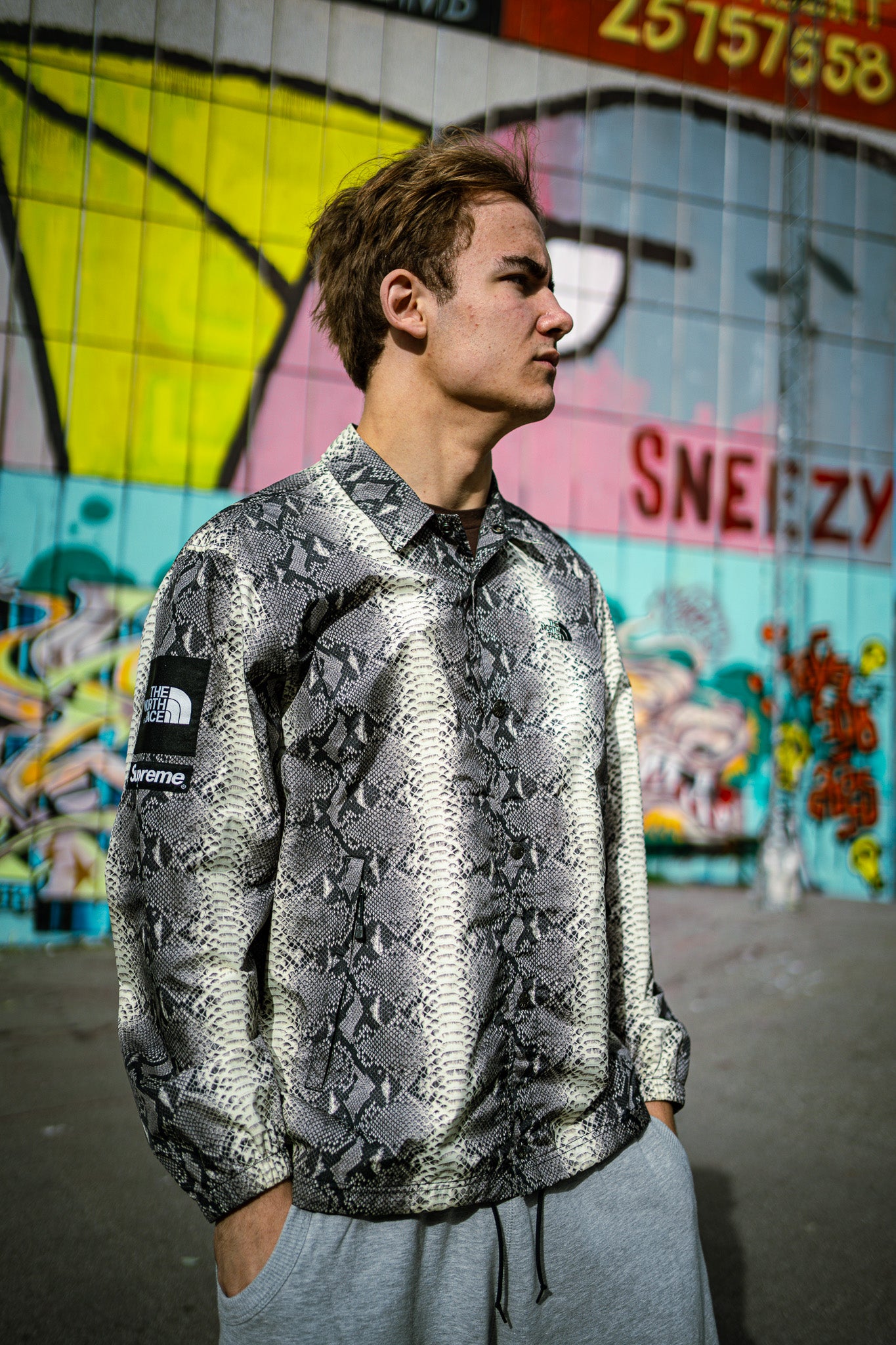 Supreme X The North Face Regnjakke Skaljakke Snake Skin L Large Grå