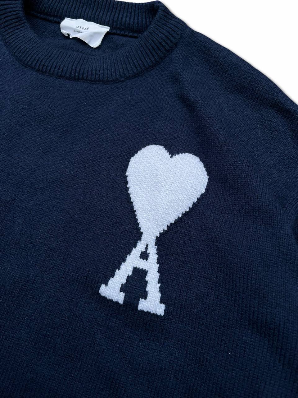 Brugt Used Ami Paris Strik Trøje Sweater i S small Herre mørkeblå Navy Alexandre Mattiussi