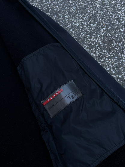 Prada Fleece Nylon Jakke 50 L Large Sort Made In Italy