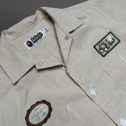 BAPE Skjorte – Beige Stribet Sommer Skjorte (M)