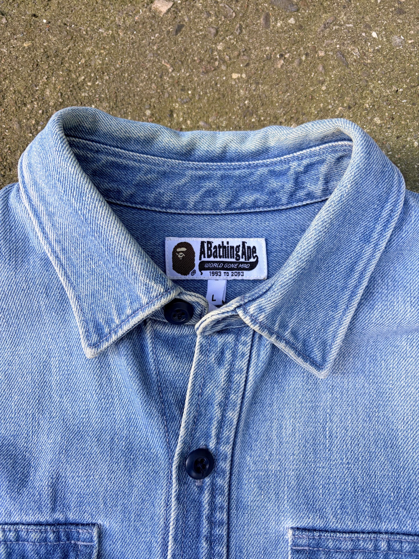 A Bathing Ape Bape Denim Skjorte L Large Blå