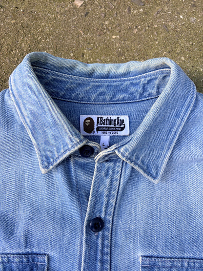 A Bathing Ape Bape Denim Skjorte L Large Blå