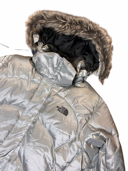 Brugt Used The North Face Dunjakke Vintage Puffer I Silver Sølv farve i M medium Dame i god stand