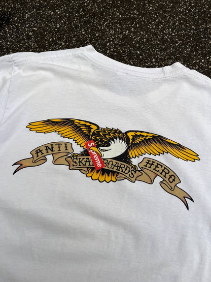 Supreme T-shirt X Anti Skateboards Hero Eagle SS16 L Large Hvid White