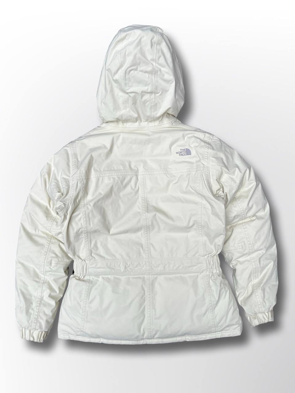 Brugt Used Vintage Vinterjakke Skijakke Hvid The North Face puffer dynjakke med Bælte og hætte kvinde dame model L large